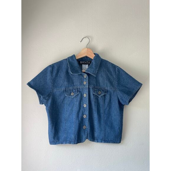 All That Jazz 90s Cropped Denim Button-Down Tee – Size S/M - Picture 1 of 3